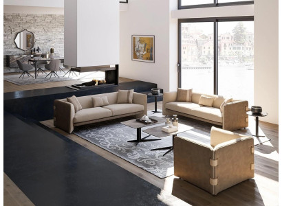 Conjunto de sala de estar de lujo de 7 piezas con sofás de tres plazas tapizados en textil, nuevo.