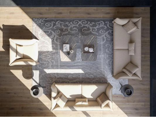 Conjunto de sala de estar de lujo de 7 piezas con sofás de tres plazas tapizados en textil, nuevo.