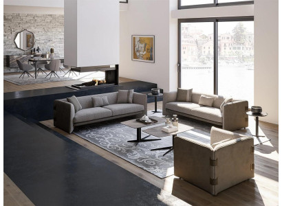 Conjunto de sala de estar gris moderno de 7 piezas con 2 sofás de tres plazas, mobiliario tapizado y sillón nuevo