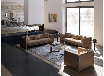 Sala de estar de 7 piezas marrón 2 sofás modernos Sillón con mesa de centro Mobiliario de lujo