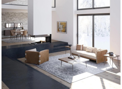 Completo 5 piezas Muebles Sofá de tres plazas Sillón de lujo Moderno Mesa de centro de madera