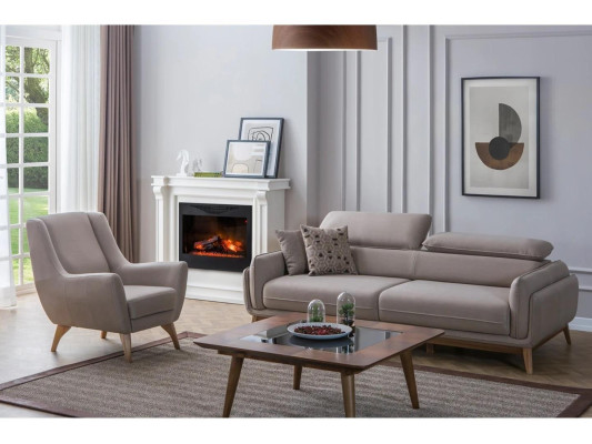 Gris Conjunto Sala de Estar Sofá de tres plazas Moderno Sillón Diseño de Madera Mesa de Centro