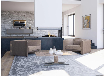 2x Sillones de lujo para sala de estar mesa de centro de madera muebles modernos tapizados en tela