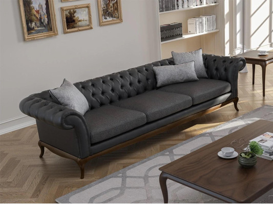 Sofá de sala de estar, sofá gris de cuatro plazas, muebles de diseño.