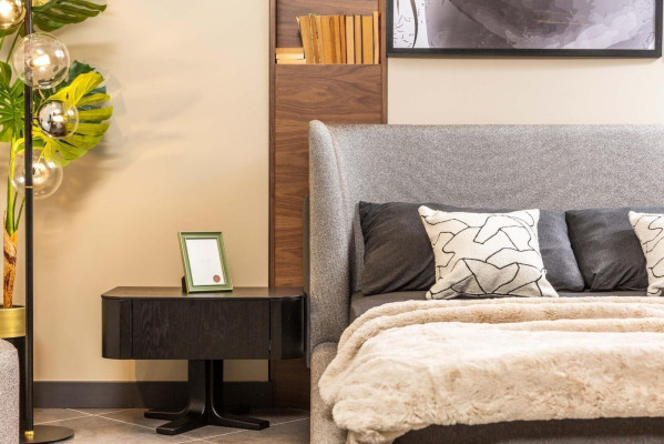 Conjunto cama doble Dormitorio Mesitas de noche 3 piezas Gris Moderno