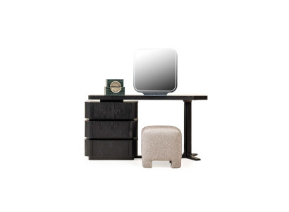 Tocador Mesa de maquillaje Espejo Mesa consola Madera Negro Set de 3 piezas