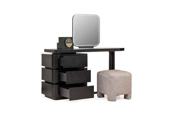 Tocador Mesa de maquillaje Espejo Mesa consola Madera Negro Set de 3 piezas
