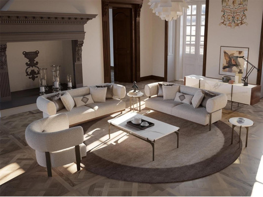 Salón de lujo moderno 2x sofá de dos plazas tapizado textil diseño mobiliario