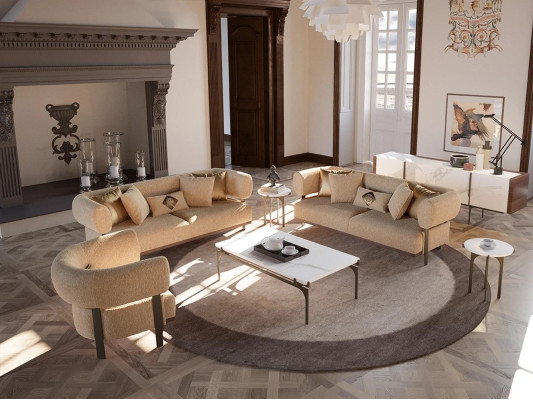 Juego de sofá beige de diseño, muebles tapizados, conjunto de sala de estar de 6 piezas.
