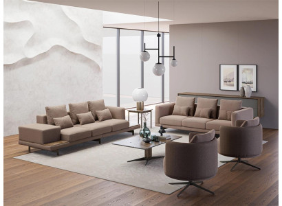 Conjunto de muebles marrón de 6 piezas completo, 2 sofás de tres plazas y 2 sillones.