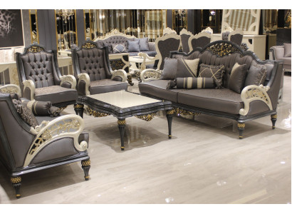 Juego completo de sofá 3311 + mesa de centro clásica, set de sillón relax Chesterfield