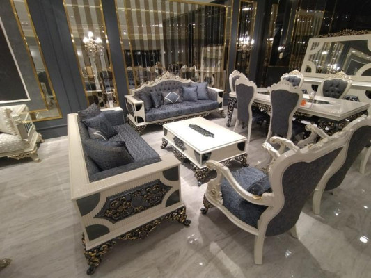 Moderno juego de sala de 4 piezas con 2 sofás elegantes y sillón de diseño nuevo.