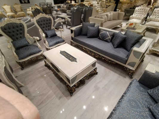 Moderno juego de sala de 4 piezas con 2 sofás elegantes y sillón de diseño nuevo.
