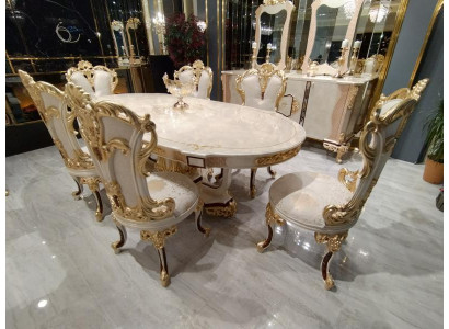 Juego de comedor de lujo, juego de sillas 6x sillas, conjunto de comedor con sillas de respaldo, cómoda