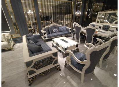 Conjunto de sala de estar de diseñador con 2 sofás, elegante sillón. Conjunto de sala de estar de lujo.