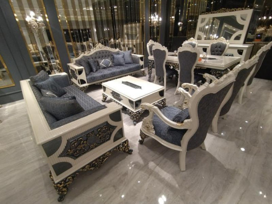 Conjunto de sala de estar de diseñador con 2 sofás, elegante sillón. Conjunto de sala de estar de lujo.
