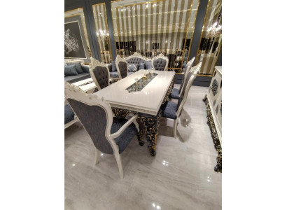 Conjunto de comedor glamuroso: mesa de comedor + 6 sillas + cómoda con espejo 8 piezas.
