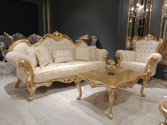 Conjunto de sofás 3+3+1+1 asientos Clásico Sofá relax Sillón Chesterfield Estilo Barroco 4 piezas