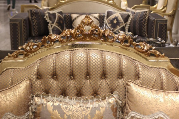 Sofá de 3 plazas de tela, conjunto completo de sofá y sillón de madera Chesterfield.
