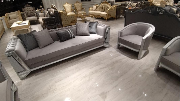 Diseño de sala de estar moderna Conjunto de sofás 3+3+1+1 Gris Set de muebles de sala de estar