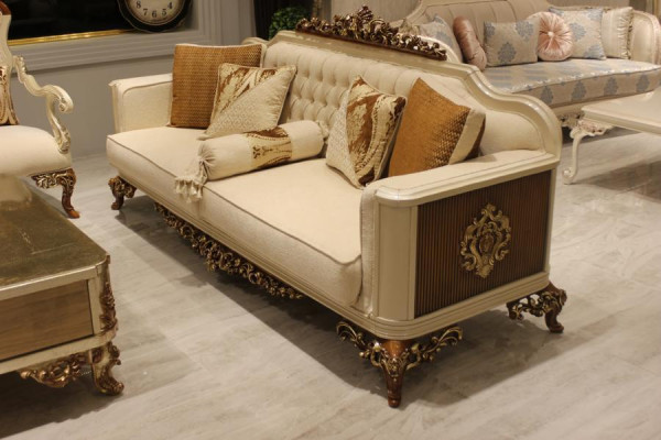 Exquisito juego de sofá de sala de estar, sofá 2x sillón conjunto de lujo.