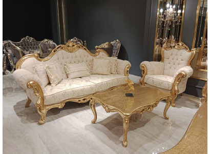 Conjunto de sofá Chesterfield de lujo 3+1+1, sillón relax, sofá de 3 piezas. Textil nuevo.