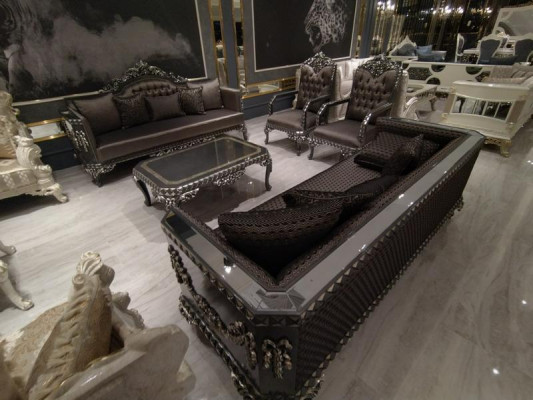 Deluxe conjunto de salón sofá y sillón premium, sofá y sillón nuevos marrón.