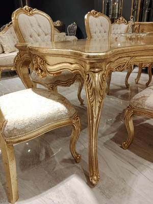Clásico conjunto de comedor dorado de madera mesa comedor + 4 sillas cocina madera nuevo