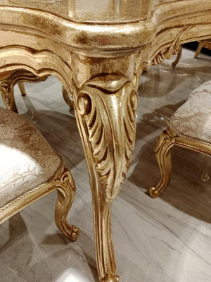 Clásico conjunto de comedor dorado de madera mesa comedor + 4 sillas cocina madera nuevo