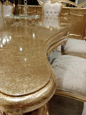 Clásico conjunto de comedor dorado de madera mesa comedor + 4 sillas cocina madera nuevo