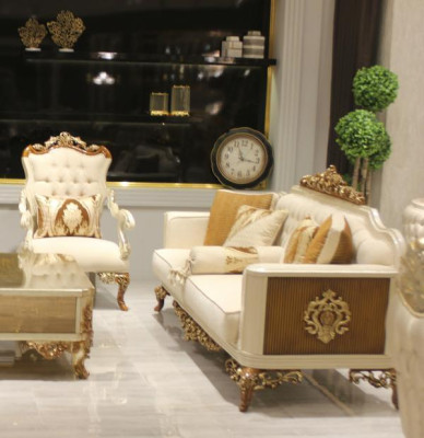 Lujo Sofá de 3 plazas Muebles de salón Sofá elegante de 3 plazas Textil beige