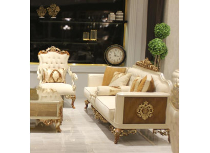 Lujo Sofá de 3 plazas Muebles de salón Sofá elegante de 3 plazas Textil beige
