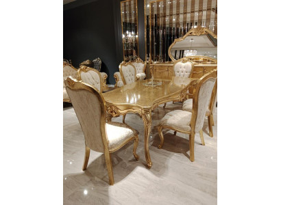 Mesa de comedor clásica de 200x110 cm en oro, mesa de madera de lujo para cocina, diseño de mesa nueva.