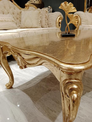 Mesa de centro mesas Mesa Chesterfield mesa Diseño Muebles de lujo Oro Madera Sala de estar Nuevo