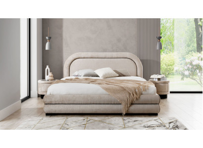 Dormitorio conjunto diseñador beige cama doble 2x mesitas de noche textiles
