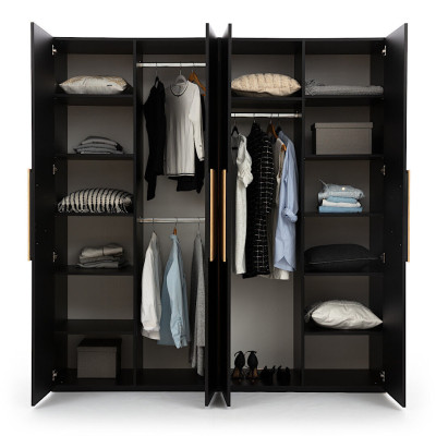 Armario negro, muebles modernos de dormitorio, armario de madera de lujo.