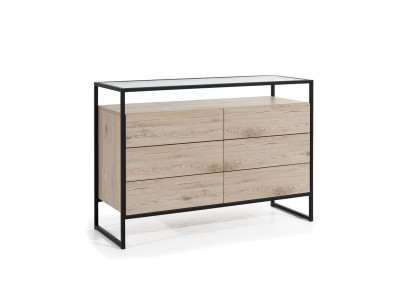 Cómoda de dormitorio marrón de 3 cajones, mueble moderno de madera.