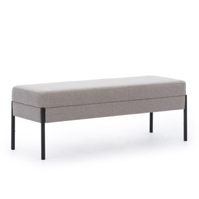 Banco de dormitorio gris, diseño de marco de madera, banco tapizado de textil.