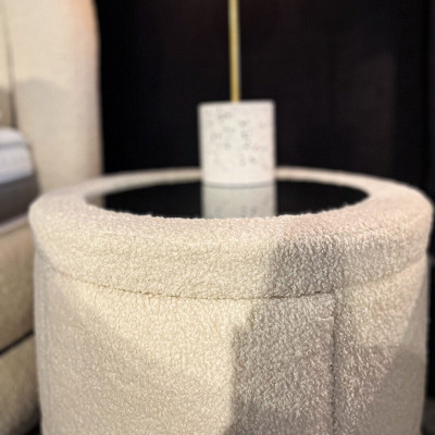 Mesa de noche blanca mueble de dormitorio estructura de madera diseño de encimera de cristal