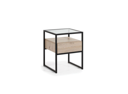 Dormitorio Mesa de noche moderna Tablero de cristal Estructura de metal Muebles de madera