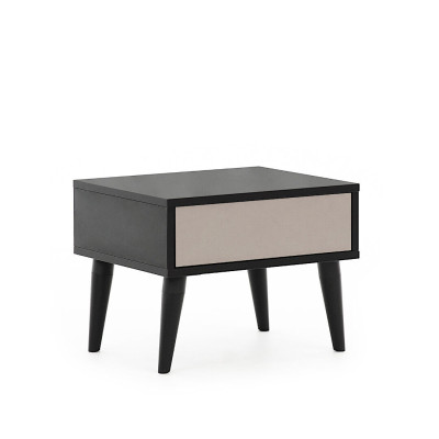 Mesita de noche negra con cajón, muebles de dormitorio de alta calidad.