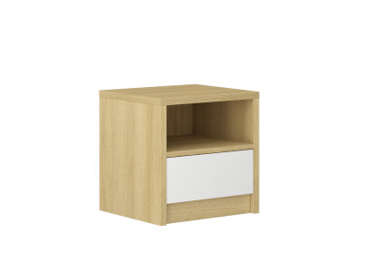 Mesa de noche marrón claro con 1 cajón, consola de madera de diseñador para dormitorio.