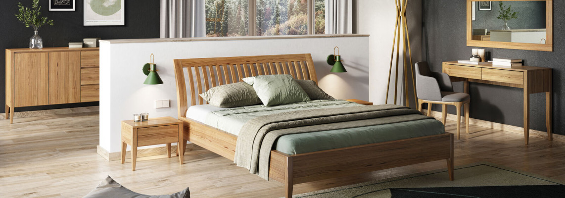 Dormitorio 3 piezas. Juego de cama de madera maciza Muebles Mesitas de noche 2x Camas Madera real