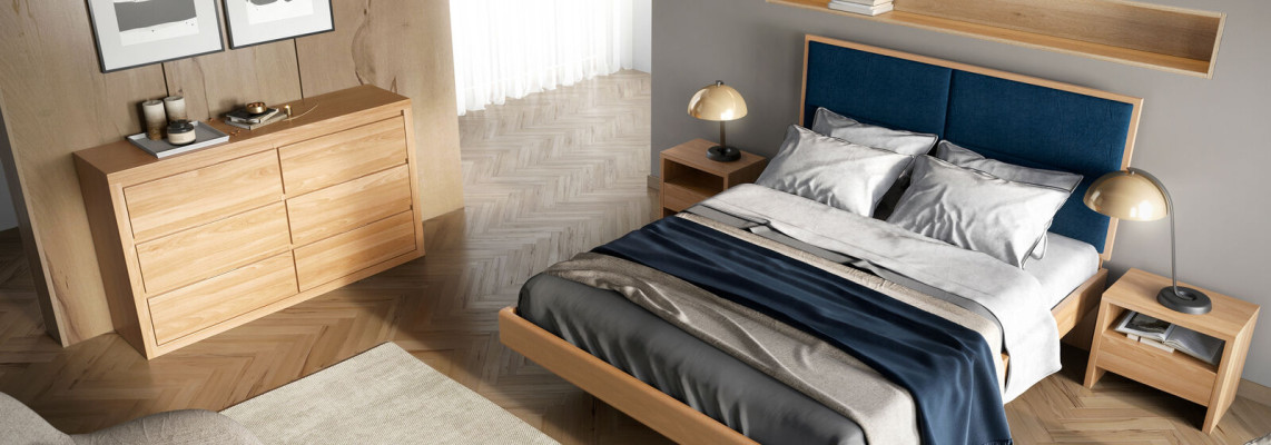 Conjunto de dormitorio de 3 piezas con cama de madera maciza y 2 mesitas de noche. Los dos juegos de camas son de madera auténtica.