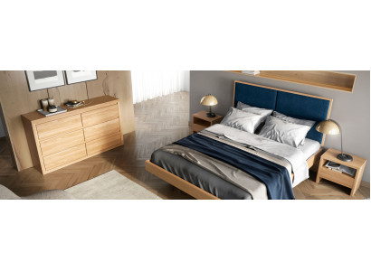 Conjunto de dormitorio de 3 piezas con cama de madera maciza y 2 mesitas de noche. Los dos juegos de camas son de madera auténtica.