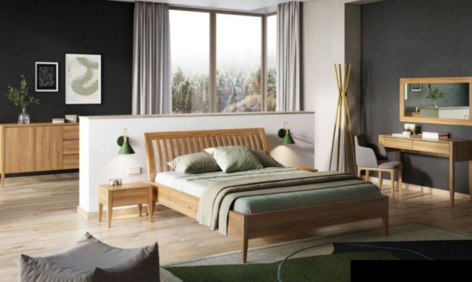 Cama dormitorio conjunto de 3 piezas con cama doble y 2 mesitas de noche de madera maciza Madera auténtica