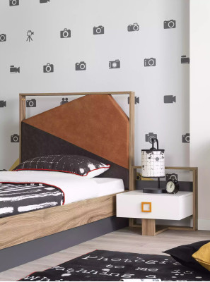 Mesa de noche, mesita de noche, mesita de noche para niños, habitación de niños, madera, gris, moderna.