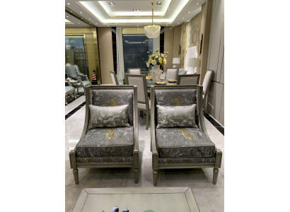 Sillón de lujo tapizado en textil de diseñador de un asiento, mueble nuevo.