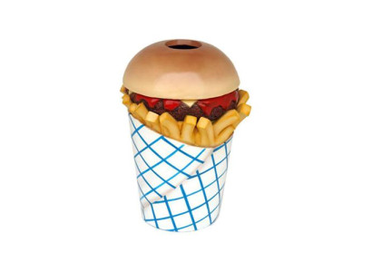 Escultura de basura de comida rápida, cubo de basura, cubo, restaurante, estatua, figuras, gastronomía.