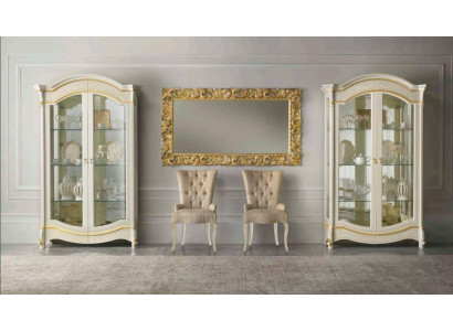 Muebles clásicos de sala de estar blanco y dorado, vitrina de madera armario muebles.